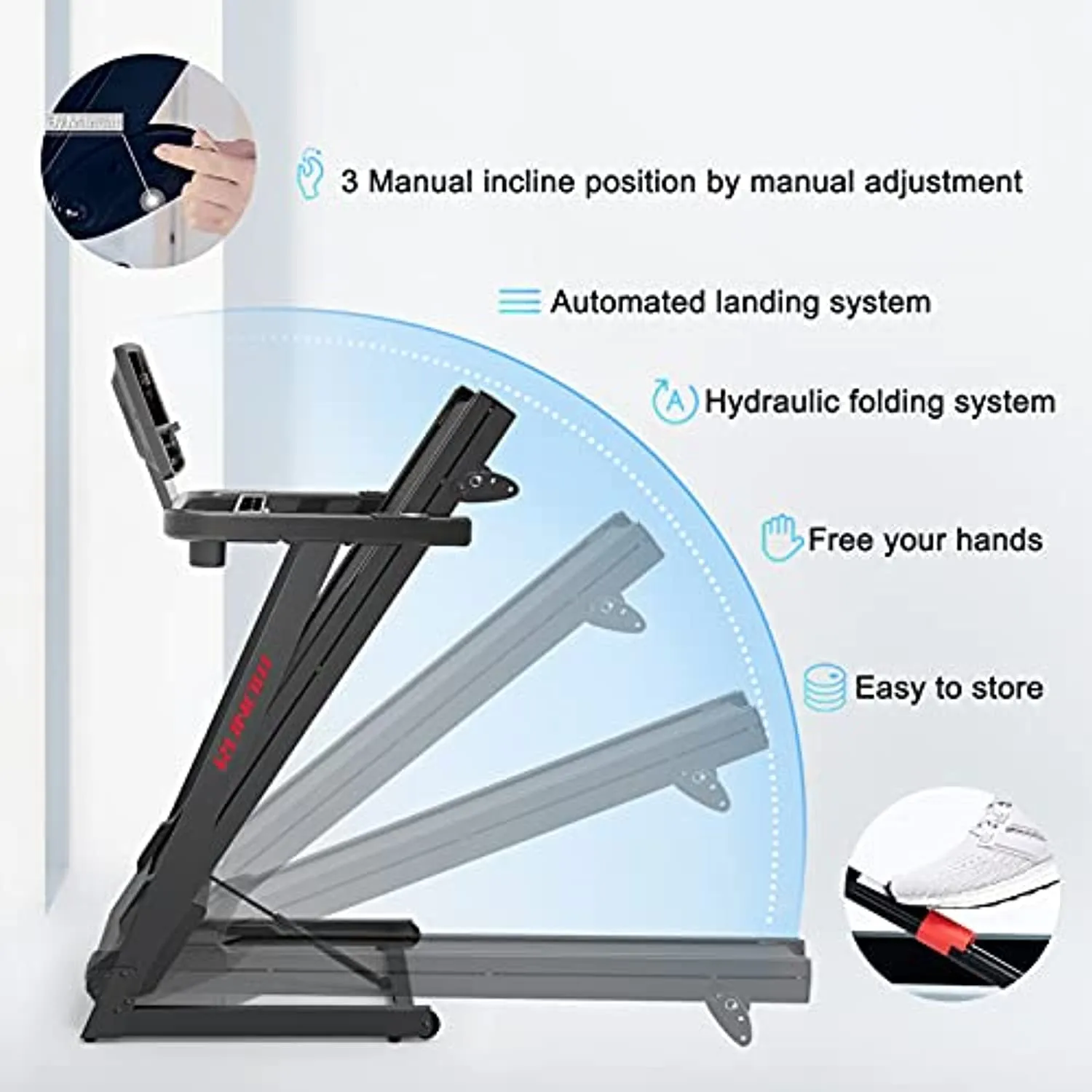 RUNOW Folding Treadmill with Incline for Home/Apartment, Electric Running Machine, Treadmill with LCD Monitor Running Walking Jogging Exercise Fitness Machine