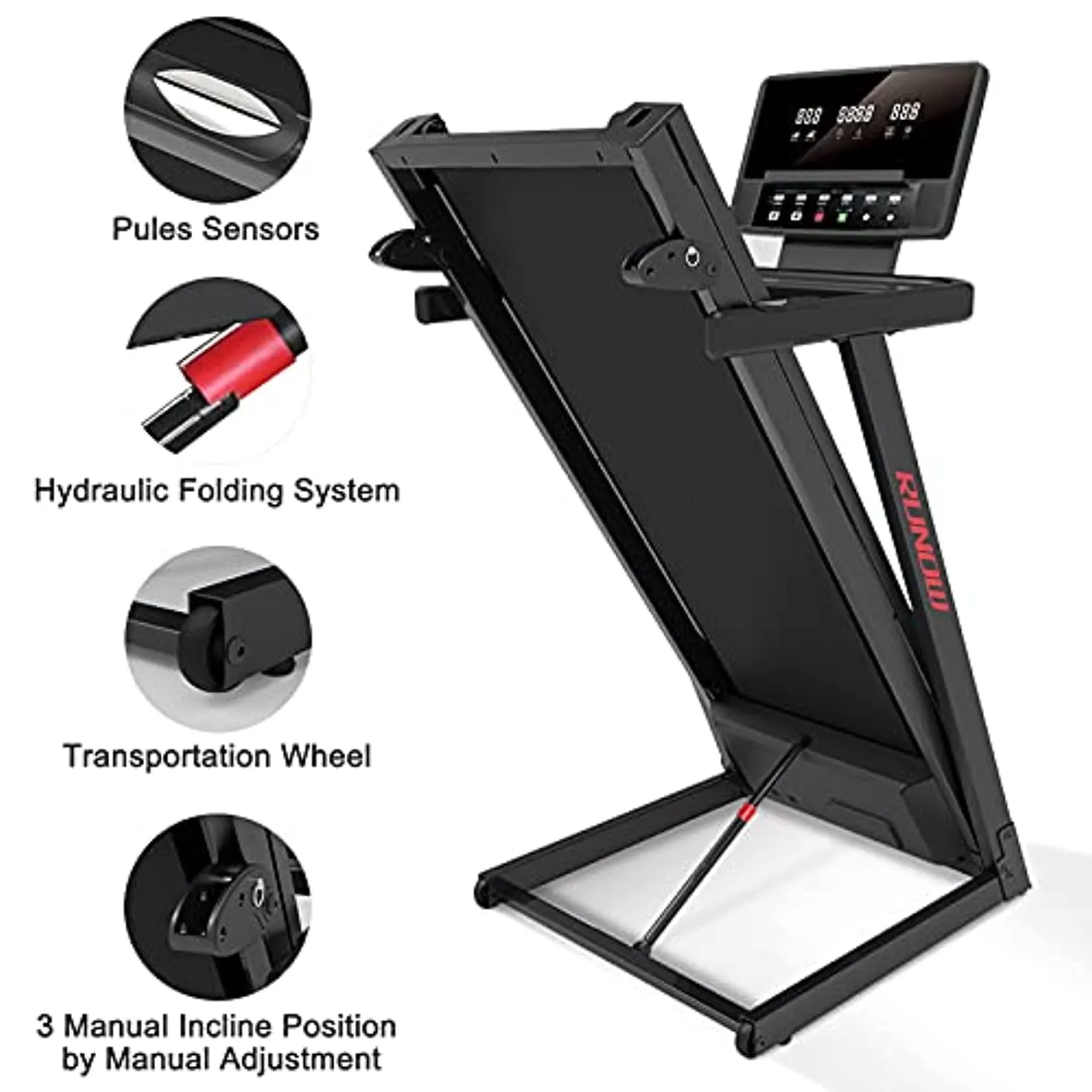 RUNOW Folding Treadmill with Incline for Home/Apartment, Electric Running Machine, Treadmill with LCD Monitor Running Walking Jogging Exercise Fitness Machine