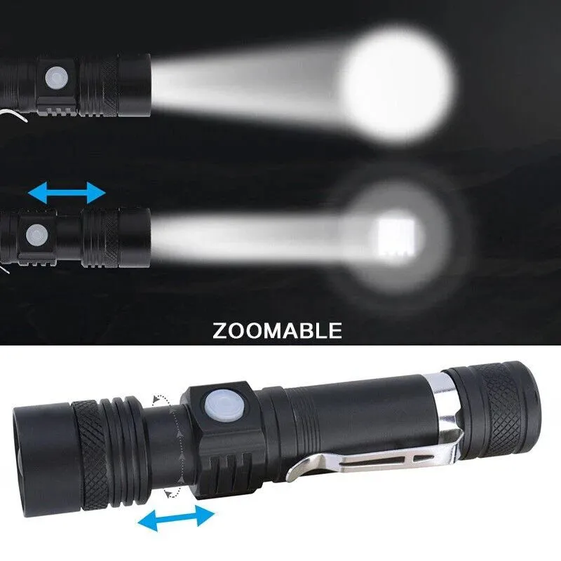 Super Bright 90000LM LED Tactical Flashlight Zoomable with Rechargeable Battery