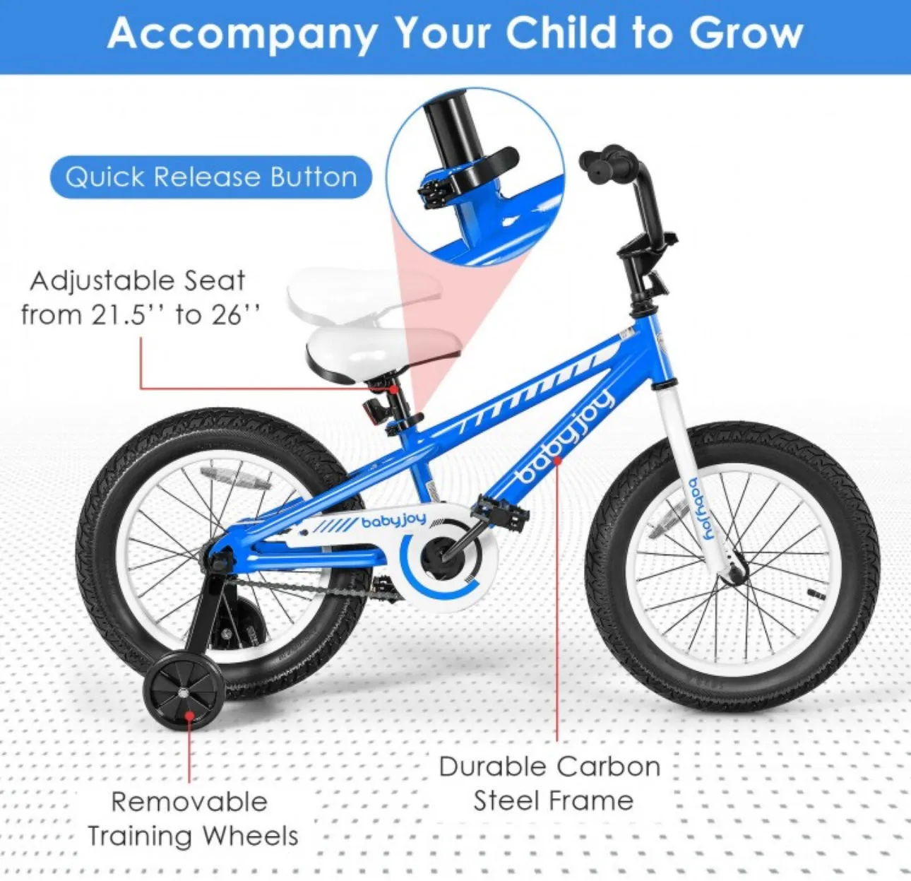 Super Fun 16” Children’s Bicycle Pedal Bike With Removable Training Wheels | Ages 5-8 | Safe, Stable, Sturdy | Thick Tires | Adjustable Seat | Reflectors