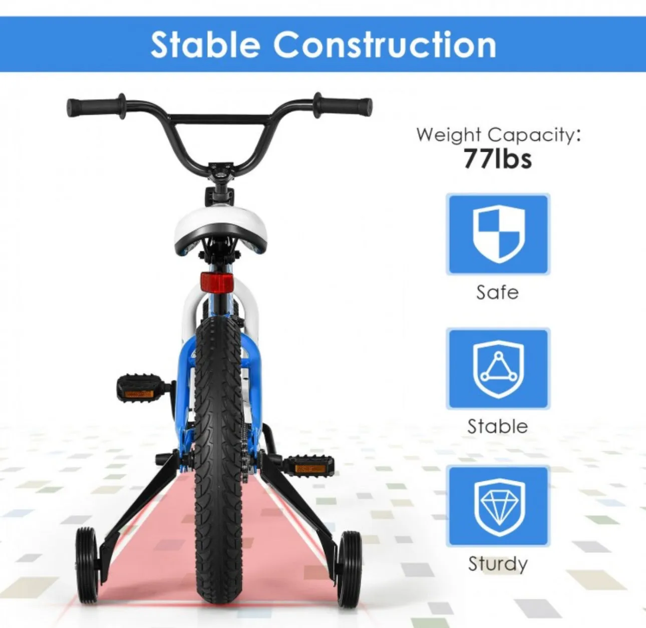 Super Fun 16” Children’s Bicycle Pedal Bike With Removable Training Wheels | Ages 5-8 | Safe, Stable, Sturdy | Thick Tires | Adjustable Seat | Reflectors