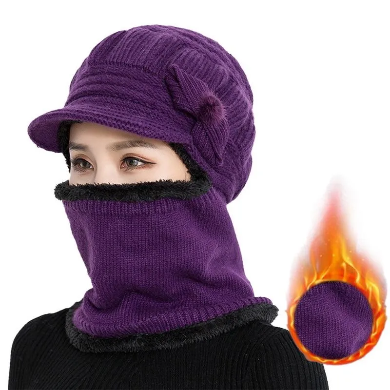 Unisex Fleece Breathable Wool Knitted  Winter Hat Beanies Scarf