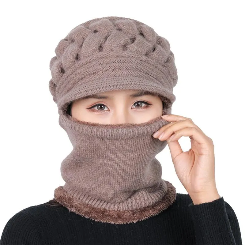 Unisex Fleece Breathable Wool Knitted  Winter Hat Beanies Scarf