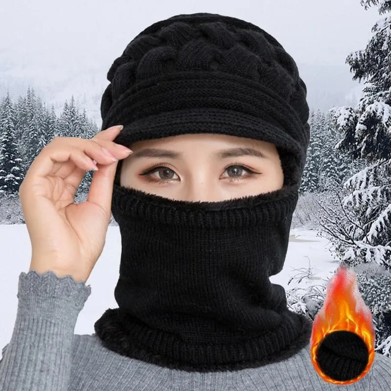 Unisex Fleece Breathable Wool Knitted  Winter Hat Beanies Scarf