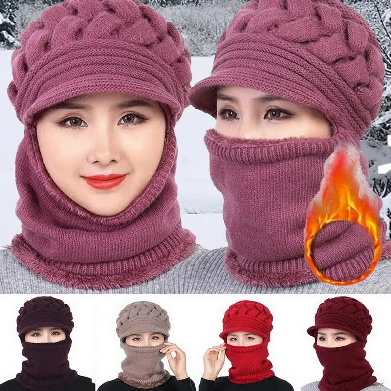 Unisex Fleece Breathable Wool Knitted  Winter Hat Beanies Scarf