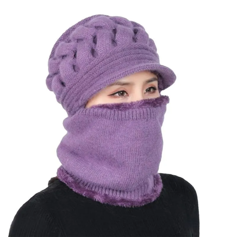 Unisex Fleece Breathable Wool Knitted  Winter Hat Beanies Scarf