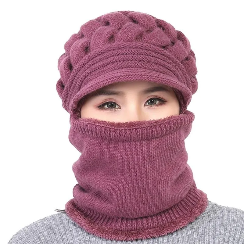 Unisex Fleece Breathable Wool Knitted  Winter Hat Beanies Scarf