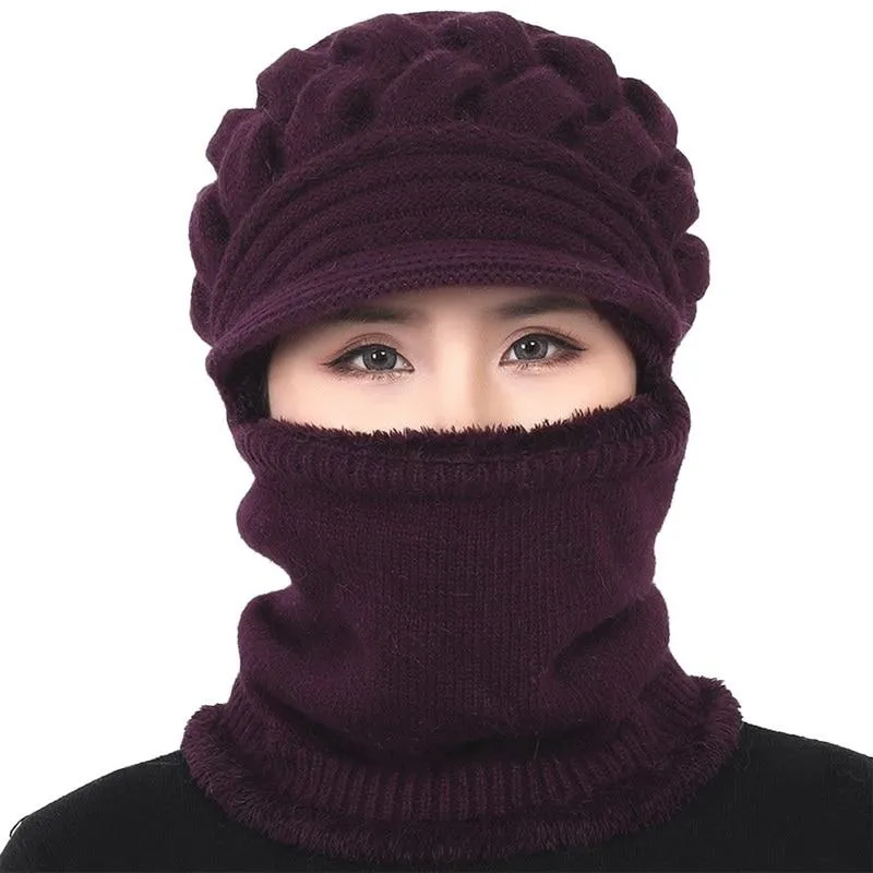 Unisex Fleece Breathable Wool Knitted  Winter Hat Beanies Scarf