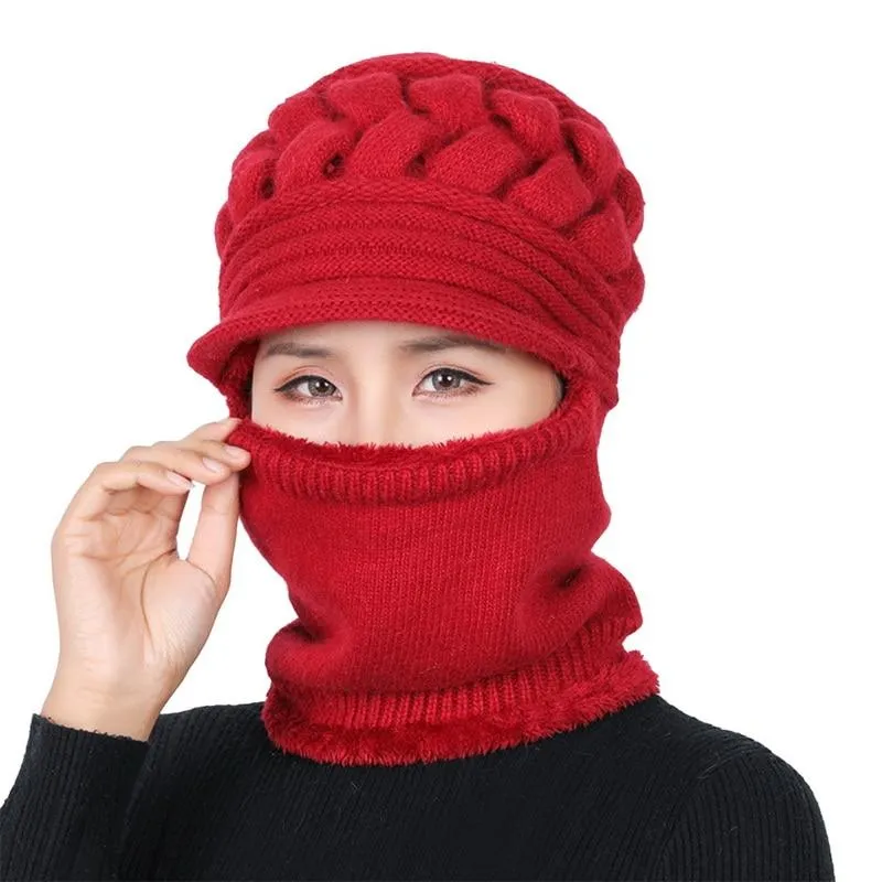 Unisex Fleece Breathable Wool Knitted  Winter Hat Beanies Scarf