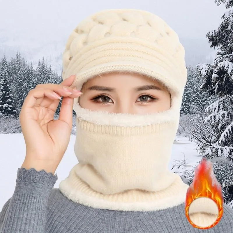 Unisex Fleece Breathable Wool Knitted  Winter Hat Beanies Scarf