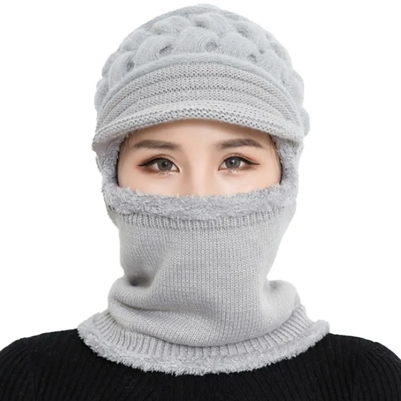 Unisex Fleece Breathable Wool Knitted  Winter Hat Beanies Scarf