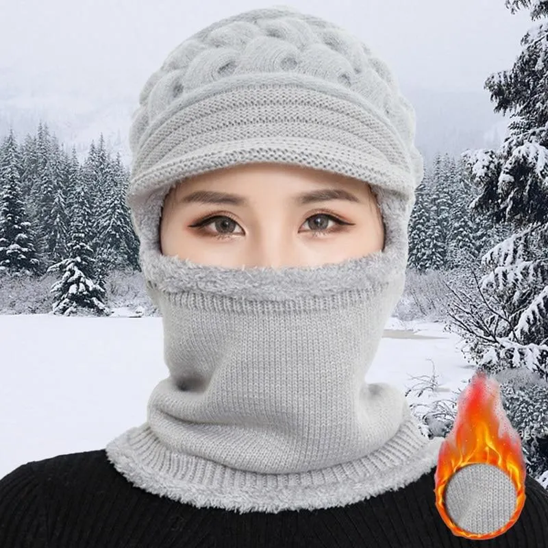 Unisex Fleece Breathable Wool Knitted  Winter Hat Beanies Scarf