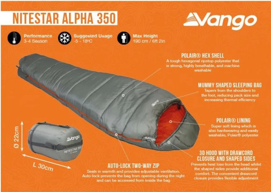 Vango Nitestar Alpha 350 Sleeping Bag (Fog)