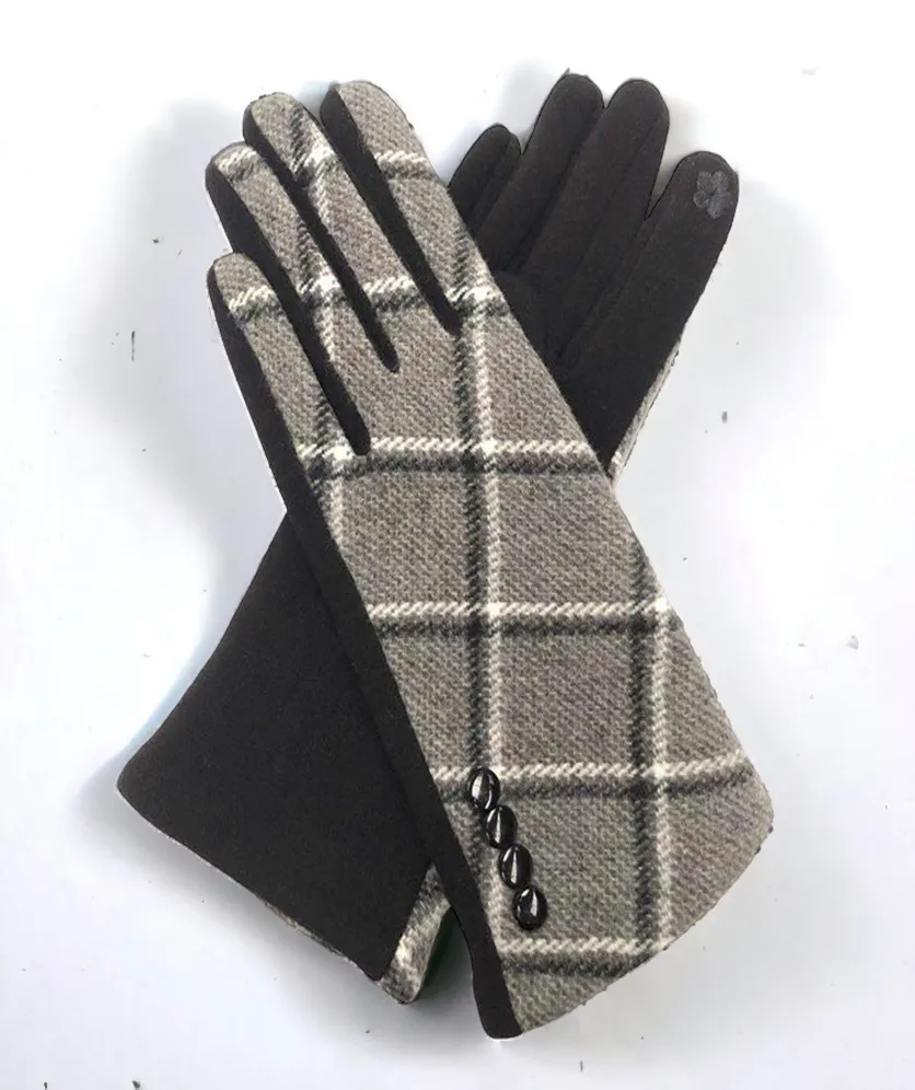 Winter Gloves Women, Touch Screen Gloves Winter Warm Fleece Lined Plaid Buttons