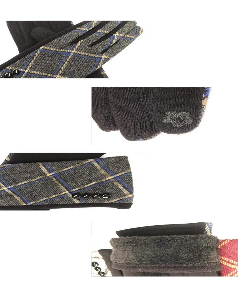 Winter Gloves Women, Touch Screen Gloves Winter Warm Fleece Lined Plaid Buttons