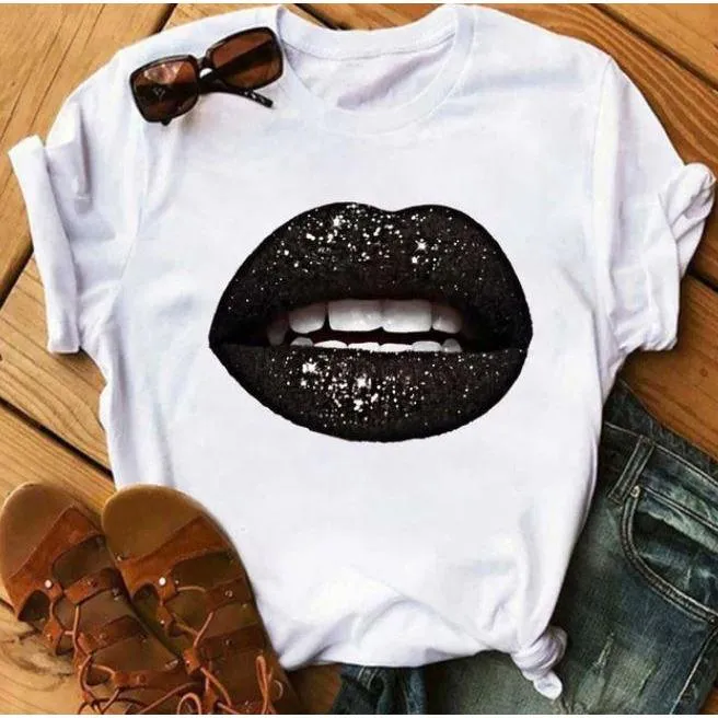 Women  Lips Print Fashionable Stylish Lips T Shirts